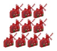 Angoily Lot de 10 Mini Moulins à Vent Décoratifs Rouge Vif en Plastique Solide, Modèles Réalistes de Maisonnette de Ferme pour Décoration de Jardin Miniature et Table Campagnarde Vintage
