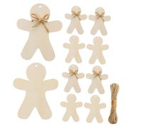 Angoily Lot de 10 sets de Pendentifs de Noël en Bois Naturel Bonhomme Épice Ajouré Cordelette 60 CM Décorations Suspendues pour Sapin Ornements Festifs pour Maison et Jardin