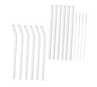 Angoily Lot de 16 set de Pailles en Verre Réutilisables Transparentes en Borosilicate avec 6 Droites 6 Coudées et 4 Brosses de Nettoyage Résistantes à la Chaleur pour Boissons Froides