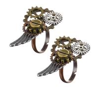 Angoily Lot De 2 Bagues Engrenage Ailes Steampunk En Alliage Pour Homme Et Femme, Style Vintage Créatif, Anneaux Punk Métal, Accessoires Mode Portable Usage Quotidien