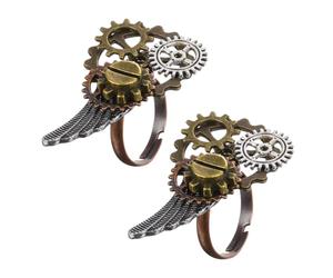 Angoily Lot De 2 Bagues Engrenage Ailes Steampunk En Alliage Pour Homme Et Femme, Style Vintage Créatif, Anneaux Punk Métal, Accessoires Mode Portable Usage Quotidien