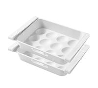 Angoily Lot de 2 Boîtes de Rangement à Tiroir pour Réfrigérateur en Plastique Blanc, Multifonctionnelles pour Œufs, Fruits et Légumes, Système D'égouttage pour Conservation Optimale et Gain de Place
