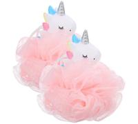 Angoily Lot de 2 Boules de Exfoliantes Licorne en Luffa pour Tout-Petits Couleurs Rose et Blanc Éponge Bain Moussante Douce pour Gommage Corporel et Nettoyage