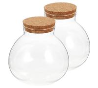 Angoily Lot de 2 Bouteilles en Verre Sphérique 13 CM Bouchon en Liège Contenant Décoratif pour Terrarium Micro-Paysage Plantes et Mousse pour Décoration Intérieure
