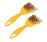 Angoily Lot de 2 Brosses de Nettoyage pour Barbecue Fils de Cuivre Manches Jaunes Ergonomiques Brosses Métalliques Résistantes pour Gril et Four pour Éliminer Les Résidus Tenaces Lors