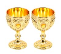 Angoily Lot de 2 Calices Vintage en Métal Doré, Petit Verre à Vin Médiéval Décoratif Gravé, Gobelet Original pour Décoration de Table, Fêtes Médiévales et Cérémonies, Accessoires Vin