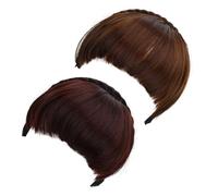 Angoily Lot de 2 Fausses Franges en Cheveux Humains Style Français, Bande Adhésive Invisible, Couleurs Clair et Foncé, Postiche à Frange Rideau Naturelle, Accessoire Coiffure