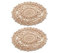 Angoily Lot de 2 Incrustations en Bois Sculpté Rondes 15X15 CM Applique Décorative Fleur Sculptée en Bois pour Meubles Portes et Décoration Intérieure