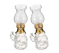 Angoily Lot de 2 Lampes à Pétrole Vintage en Verre Transparent Lanternes à Pétrole d'Intérieur Résistantes au Vent pour Camping et Décoration de Mariage Lampes Tempête Portables et