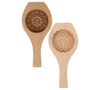 Angoily Lot de 2 Moules à Gâteaux de Lune en Bois Naturel Pression Manuelle Réutilisables et Imperméables Ustensiles de Pâtisserie pour Cuisson Maison Modèles Lune et Floral Faciles
