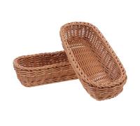 Angoily Lot de 2 Paniers de Rangement Imitation Rotin pour Couverts et Fruits Taille 26X12X6 CM 30X11X7 CM Plastique Robuste Marron Organiseurs Multifonctions Cuisine et Réutilisable