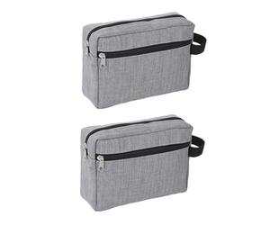 Angoily Lot de 2 Paquet de Rangement Multifonctions pour Voyage Trousse de Toilette Double Couche en Tissu Oxford Gris Résistante à L’Usure pour Cosmétiques et Soins Personnels