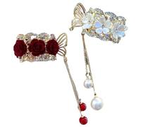 Angoily Lot de 2 Pinces à Cheveux en Alliage pour Queue de Cheval Haute Décoratives Rouge Rose et Blanc Narcisse Pompons Accessoires pour Cheveux Fins et Épais Usage Quotidien et