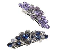 Angoily Lot de 2 Pinces à Cheveux Rectangulaires en Métal Strass Scintillants Grosse Taille Motif Cœur Couleurs Bleu et Bleu Sombre Accessoires Coiffure pour Mariage et Occasions