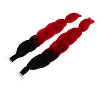 Angoily Lot de 2 Queues de Cheval Tressées Noir Dégradé Rouge, Accessoires Légers et Universels pour Casque Moto, Vélo Électrique et Ski, Ornements pour Tresses Cheveux de Motard,