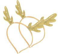 Angoily Lot de 2 Serrage-Têtes en Bois de Cerf Dorés à Paillettes Bande Blanche Tissée Bandeaux Décoratifs de Noël pour Filles et Garçon et Filles Accessoires Légers et Confortables