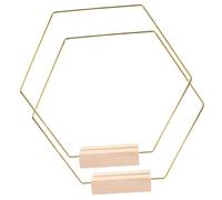 Angoily Lot de 2 sets de Cerceaux Hexagonaux Métalliques Dorés avec Base en Bois Décoration DIY pour Centre de Table de Mariage Pièce Maîtresse de Fleur Ornements Artisanaux pour Fête