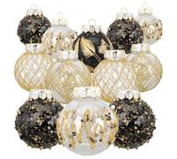 Angoily Lot de 25 Boules de Noël Décoratives en Plastique Noir et Or Légères et Suspendues Décoration Festive pour Sapin de Noël Guirlandes Couronnes et Intérieur de Maison Bureau ou