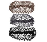 Angoily Lot de 3 Bandeaux Larges pour Femme en Dentelle Douce Ornés de Perles Serrage-Tête Extensible Uni en Noir Jaune Ocre et Gris Accessoire Élégant pour Couvrir Cheveux Gris au