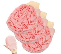Angoily Lot de 3 Moufles Exfoliants Double Face pour Corps Moufles Exfoliant en Fibres Végétales Couleur Cerise Rose Gommage Corporel Doux Éliminer les Peaux Mortes pour Bain et Spa