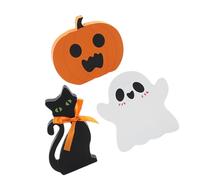 Angoily Lot de 3 Panneaux en Bois Halloween Figurines Fantôme et Citrouille Décoration Intérieure pour Centre de Table Plateau à Étages Décorations D’Halloween Compactes et Légères