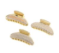 Angoily Lot de 3 Pinces à Cheveux Décoratives en Plastique Doré Strass et Perles Griffes Robustes pour Cheveux Épais Longs Accessoire Coiffure Antidérapant Mariage et Usage Quotidien