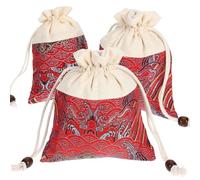 Angoily Lot de 3 Pochettes Présent Brocart Rouge à Cordon, Pliables et Faciles à Ouvrir, pour Bijoux et Paquet de Bonbons Lors de Fêtes ou Mariages