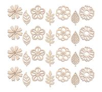 Angoily Lot de 4 sachets de tranches de fleurs en bois brut, découpées en forme de feuilles, pour loisirs créatifs, pour peinture, coloriage et scrapbooking