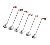 Angoily Lot de 6 cuillères de Noël en acier inoxydable Cuillère à café, cuillère à glace, soupe à thé, épices à sucre, cuillère de bistro, ensemble de vaisselle de Noël avec boîte cadeau Argenté