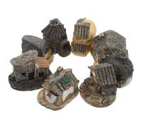 Angoily Lot de 8 Maisons Miniatures en Résine Grise pour Micro-paysages, Décor de Jardin Féerique, Figurines de Chalet Vintage pour Terrarium et Mini-Terrarium Extérieur
