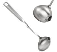 Angoily Louche en Acier Inoxydable 304 Cuillère à Soupe pour Séparation d'Huile Manche Long Trou Suspendre Accessoire de Cuisine pour Bouillon Clair et Naturel