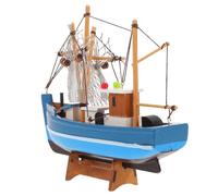 Angoily Maquette de Voilier Décorative en Bois Bleu, Style Méditerranéen | Objet Artisanal pour Bureau ou Table, Ambiance Nautique Rustique, Symbole de Bons Vœux