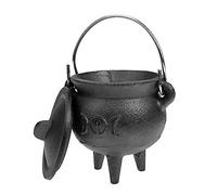 Angoily Mini Chaudron en Fonte avec Couvercle Et Poignée Pot de Sorcière d'halloween de 4 Pouces avec Couvercle pour La Décoration d'halloween Ou La Combustion D'encens (Lune Triphasée)