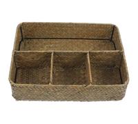 Angoily Organisateur à Thé en Jonc Artisanal Compartiments, Panier de Rangement Naturel pour Bureau et Station Café, Style Rustique et Fonctionnel