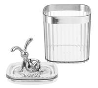 Angoily Organisateur de Maquillage Transparent Gris Argenté en Polypropylène Couvercle Hermétique de Lapin, Boîte Compacte pour Cotons-tiges, Coton et Cure-Dents, Rangement Salle de Bain