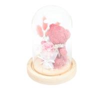 Angoily Ornement de Fleurs Éternelles d'ours sous Cloche en Verre Décoration de Bureau Élégante Présent Fête des Enseignants Fleurs Immortelles Base Stable Décor Maison et Salon