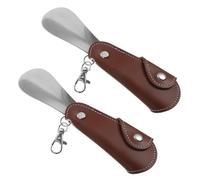 Angoily Paire de Chausse-pieds Pliables en Acier Inoxydable avec Porte-clés en Cuir, Aide à Porter des Chaussures sans Se Pencher pour Femmes Enceintes et Personnes Âgées, Usage Quotidien