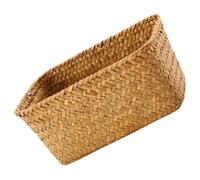 Angoily Panier de Rangement Rectangulaire Tressé en Jonc de Mer Format Moyen Couleur Naturelle Panier de Bureau Rustique pour Organisation de Table Basse la Cuisine et Salon Bac