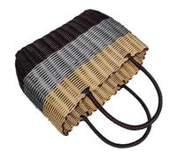 Angoily Panier de Rangement Tressé à la Main en Plastique Solide Taille Moyenne Marron-Gris-Beige Résistant Soleil Gel Panier Multifonction Maison et Salle de Bain