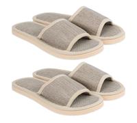 Angoily Pantoufles d'Été en Coton et Lin Beige Semelle Extérieure EVA Antidérapante Imperméable Taille 39-40 2 Paires Légères et Confortables pour Maison Salle de Bain et Hôtel