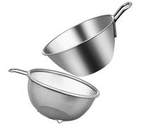Angoily Passoire à Mailles Fines en Acier Inoxydable avec Bol Mélangeur et Poignée Petite Passoire pour Riz et Légumes Set 2 Pièces avec Tamis et Saladier Usage la Cuisine Polyvalent