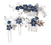Angoily Peigne à Cheveux et Épingle Décorative Bleu en Alliage de Zinc, Accessoires de Coiffure pour Mariage et Anniversaires, Ensemble pour Coiffure de Mariée et Demoiselles d'Honneur