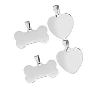 Angoily Pendentifs Porte-clés Acier Inoxydable 4 Pcs DIY Unisexe Couleur Argenté Gravure Personnalisable Création Bijoux Artisanat Présent