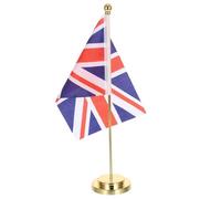Angoily Petit Drapeau Britannique de Table en Polyester avec Hampe en Fer et Pied Espace Gainé, Décoration Élégante pour Bureau et Salle D'étude