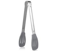 Angoily Pince Alimentaire en Silicone Grise 30 CM avec Manche Inox Pince à Charbon Polyvalente pour Cuisson Grillades et Service Ustensile Cuisine Résistant et Compatible Poêles