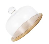 Angoily Plateau à Gâteau Bois avec Cloche Verre Transparent sans Plomb Plateau de Présentation Alimentaire Élégant pour Dessert et Snacks Petit Modèle