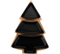 Angoily Plateau de service en céramique en forme de sapin de Noël pour divertissement, plateau de service alimentaire avec base pour apéritif, collations, fruits, bonbons desserts pour fête de Noël (noir, 26,4 cm)
