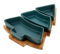 Angoily Plateau de service en céramique en forme de sapin de Noël pour divertissement, plateau de service alimentaire avec base pour apéritif, collations, fruits, bonbons desserts pour fête de Noël (vert, 26,4 cm)