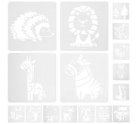 Angoily Pochoirs de Peinture en Plastique pour Garçon et Filles - Lot de 16 Pochoirs Animaux Réutilisables en Pet, Surface Lisse, pour Activités Manuelles, Peinture Acrylique et Loisirs