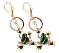 Angoily Porte-clés Grenouille Verte en Alliage de Zinc Orné de Cristaux, Léger et Décoratif, Lot de 2 pour Paquet à Dos et Clés de Voiture, pour Anniversaire et Fêtes